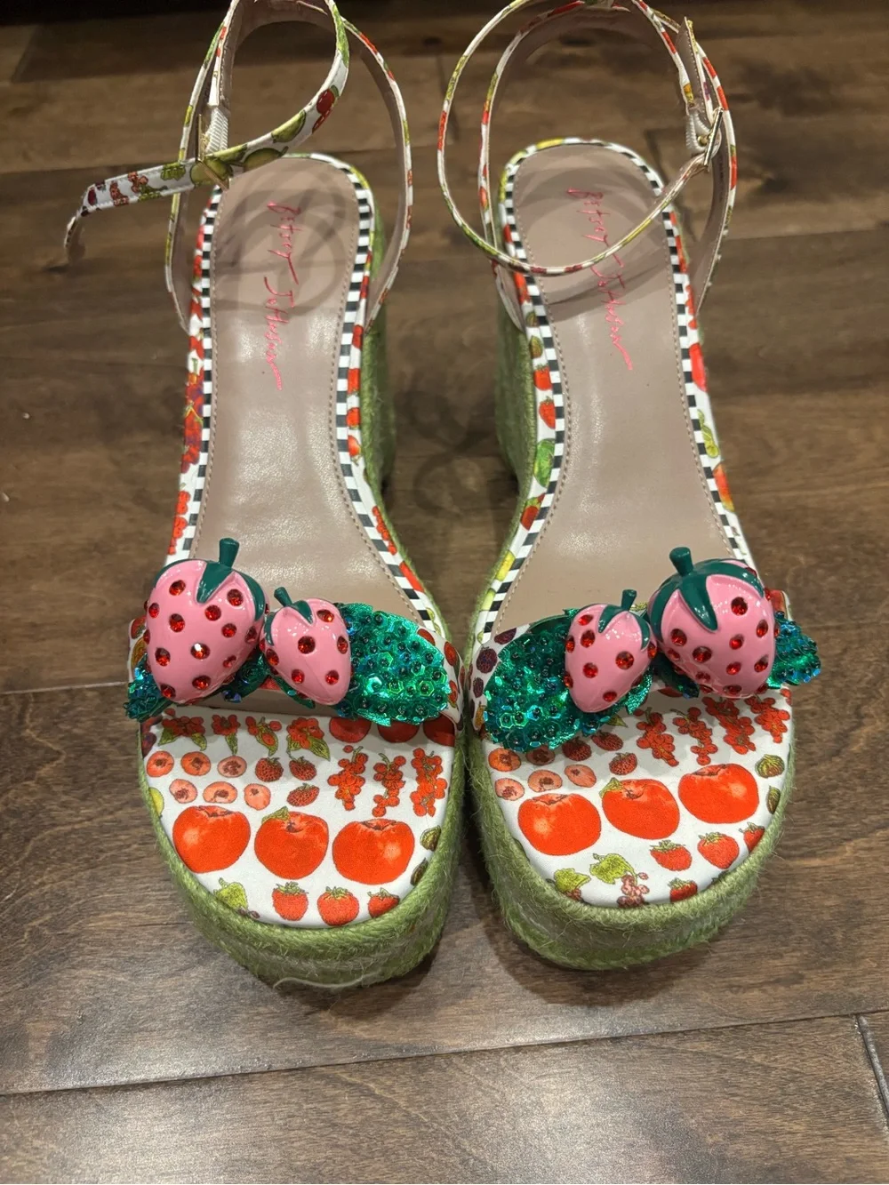Betsy Johnson Strawberry Embellished Green Platform Sandals - Women